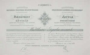 Egyesült Magyarhoni Üveggyárak Részvénytársaság 400 korona 1893