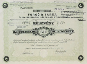 Forgó és Társa Részvénytársaság 10x40 (400) pengő 1934