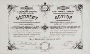 Első Magyar Óragyár Részvénytársaság részvény 500 korona 1896