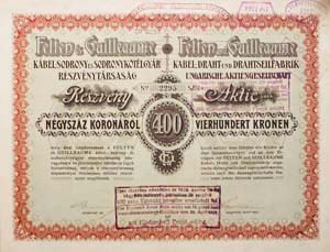 Felten és Guilleaume Kábel-Sodrony és Sodronykötélgyár Részvénytársaság részvény 400 korona 1902