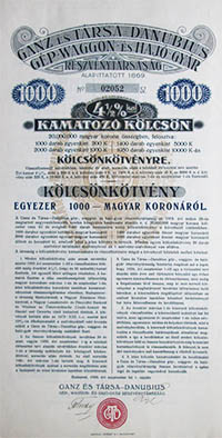 Ganz és Társa Danubius Gép-, Waggon- és Hajógyár Részvénytársaság 1000 korona 1920