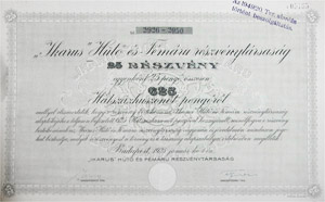 Ikarus Hűtő- és Fémárugyár Részvénytársaság részvény 25x25 625 pengő 1925