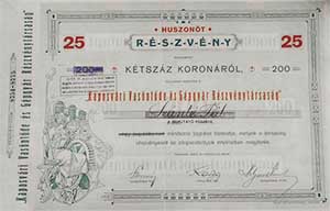 Kaposvári Vasöntöde és Gépgyár Részvénytársaság részvény 25x200 5000 korona 1923 Kaposvár
