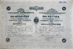 Magyar Vasfonalgyár Részvénytársaság részvény 100x18 1800 pengő 1931 Pesterzsébet