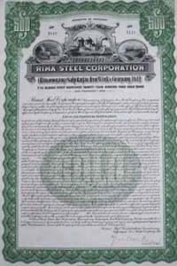 Rimamurány-Salgótarjáni Vasmű Részvénytársaság kötvény 500 dollár 1925
