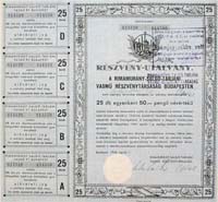 Rimamurány-Salgótarjáni Vasmű Részvénytársaság részvény-utalvány 25x50 pengő 1946