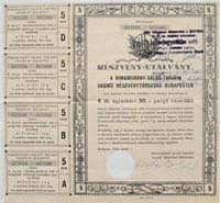 Rimamurány-Salgótarjáni Vasmű Részvénytársaság részvény-utalvány 5x50 pengő 1946