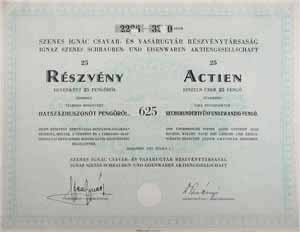 Szenes Ignác Csavar- és Vasárugyár Részvénytársaság részvény 25x25 625 pengő 1927