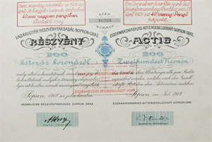 Vasárugyár Részvénytársaság Sopron-Graz 200 korona 1918
