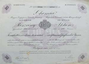 Chemia Magyar Vegyiipari Részvénytársaság részvény 12500 korona 1923