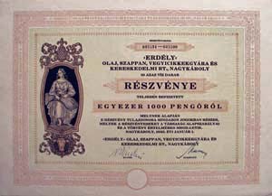 Erdély Olaj, Szappan, Vegyicikkek Gyára és Kereskedelmi Részvénytársaság Nagykároly részvény 1000 pengő 1943