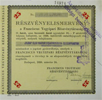 Franciscus Vegyipari Részvénytársaság részvényelismervény 25x10 250 pengő 1936