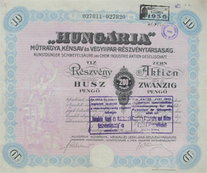Hungária Műtrágya, Kénsav és Vegyi-Ipar Részvénytársaság  200 pengő 1926