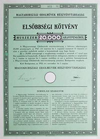 Magyarorszégi Odolművek Részvénytársaság elsőbbségi kötvény 20000 aranypengő 1933