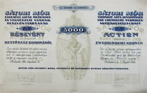 Sátori Mór Egyesült Gipsz, Műtrágya és Vegyészeti Gyárak Részvénytársaság 25x200 5000 korona 1923