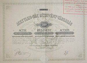 Acetylen-Gáz Részvénytársaság részvény  200 korona 1897