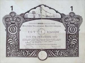 Budavidéki Villamossági Részvénytársaság Szentendre részvény 10 pengő 1926