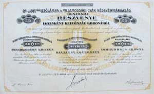 Dr. Just-féle Izzólámpa és Villamossági Gyár Részvénytársaság 25 x 200 korona 1923