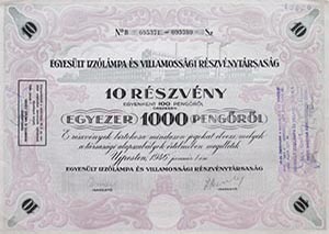 Egyesült Izzólámpa és Villamossági Részvénytársaság 10x100 pengő 1946