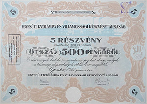 Egyesült Izzólámpa és Villamossági Részvénytársaság 5x100 pengő 1946