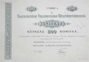 Nagykikindai Villamossági Részvénytársaság  200 korona 1911