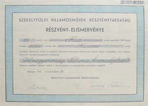 Székelyföldi Villamosművek Részvénytársaság részvényelismervény 12000 pengő 1942